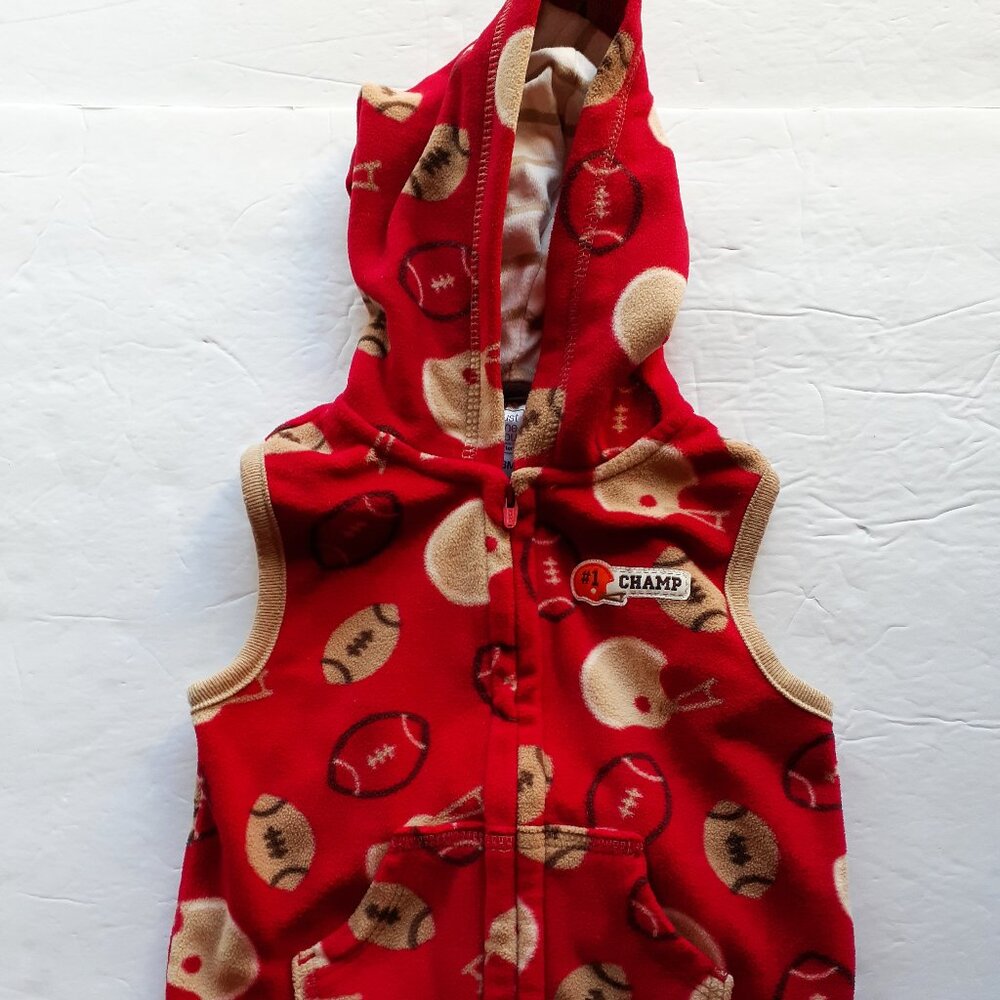 Just One You Carter's Boys Vest Fleece Football Red Hoodie Zip 18 Months